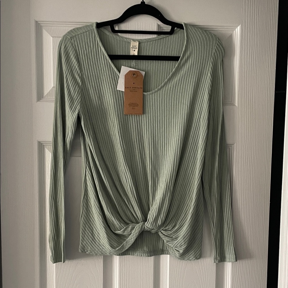 Mint Green Ribbed Long Sleeve Top